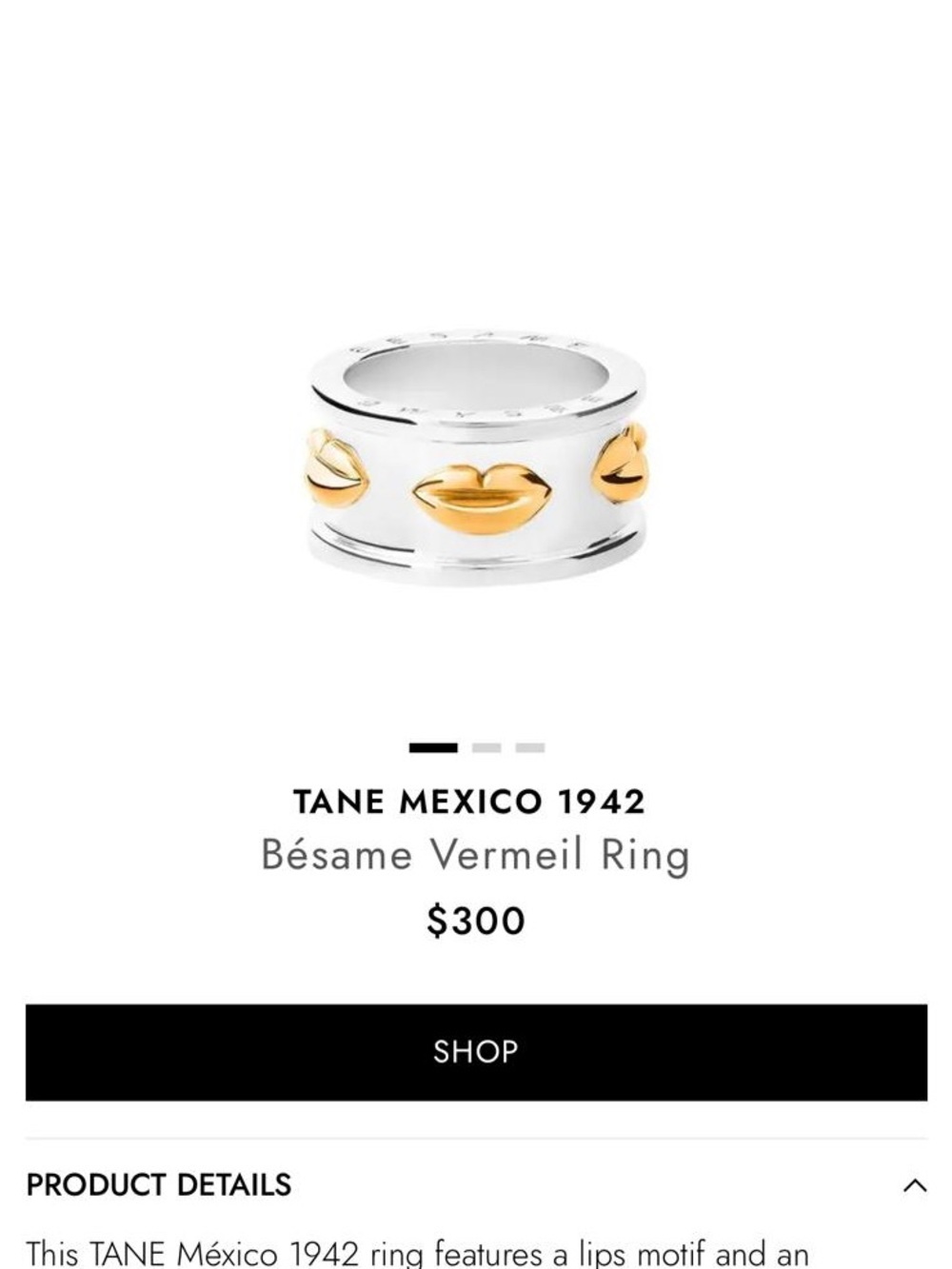 TANE México 1942 Bésame Vermeil Ring - Silver with Gold Lips RARE